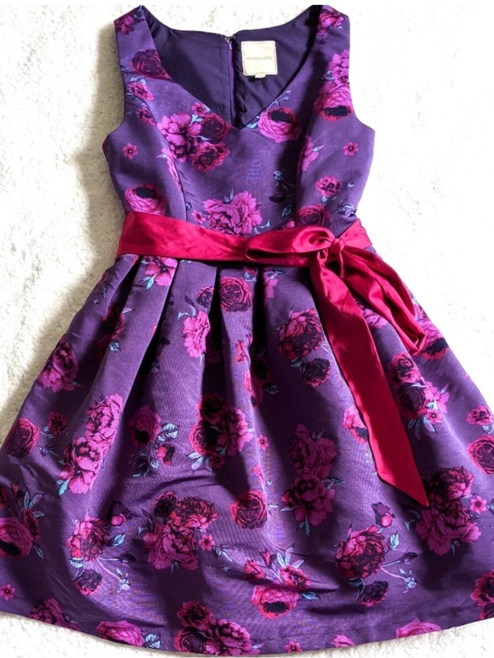 Modcloth purple floral fit and flare dress